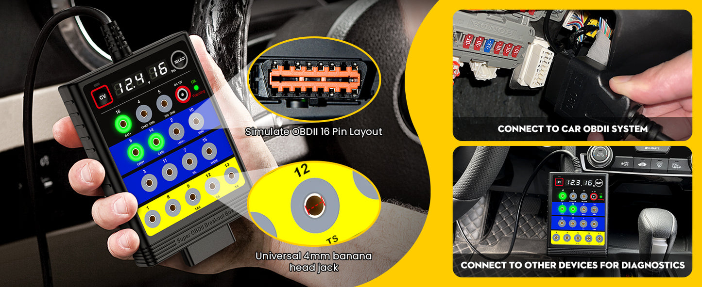 OBDResource BX100 OBD-II Breakout Box & CAN Protocol Detector – Voltage Constant & Short-Circuit Protection Diagnostic Tool with 12 Extension Cables - OBDResource USA