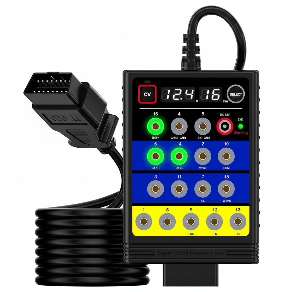 OBDResource BX100 OBD-II Breakout Box & CAN Protocol Detector – Voltage Constant & Short-Circuit Protection Diagnostic Tool with 12 Extension Cables - OBDResource USA