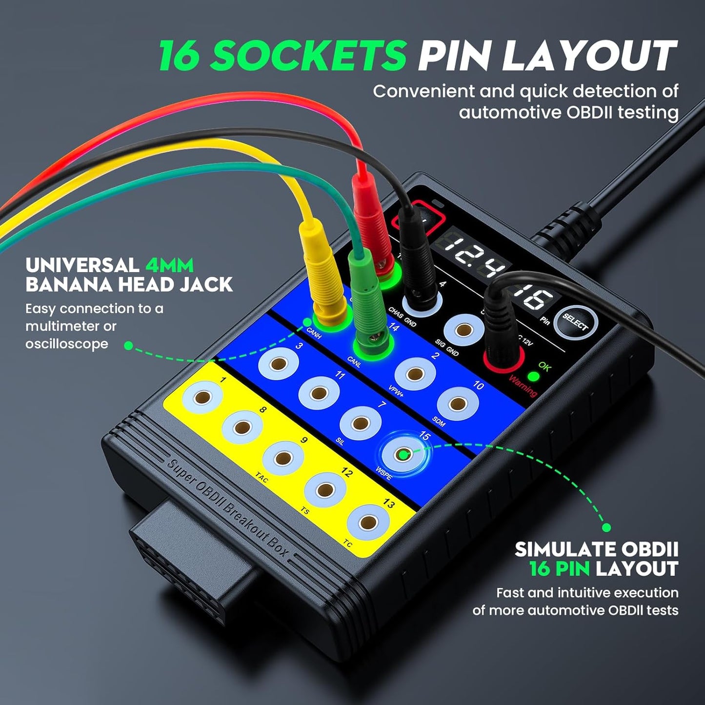 OBDResource BX100 OBD-II Breakout Box & CAN Protocol Detector – Voltage Constant & Short-Circuit Protection Diagnostic Tool with 12 Extension Cables - OBDResource USA