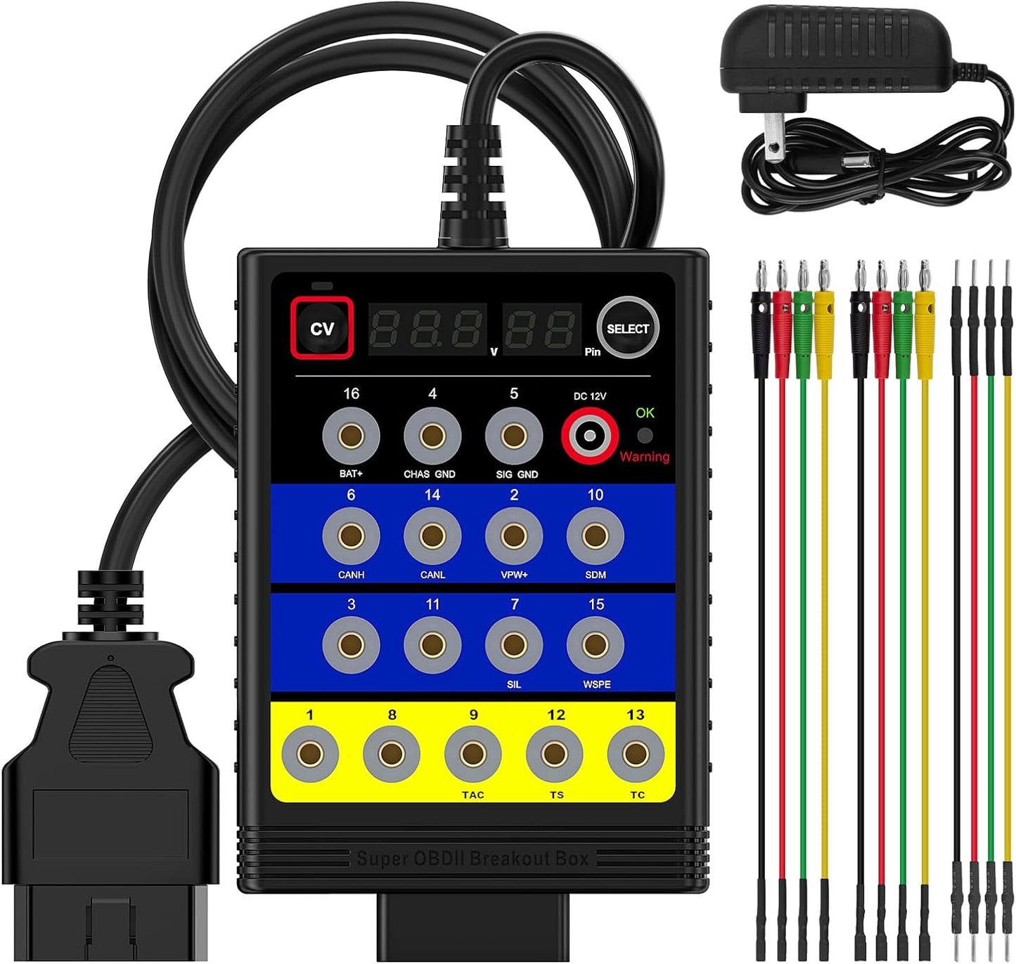 OBDResource BX100 OBD-II Breakout Box & CAN Protocol Detector – Voltage Constant & Short-Circuit Protection Diagnostic Tool with 12 Extension Cables - OBDResource USA