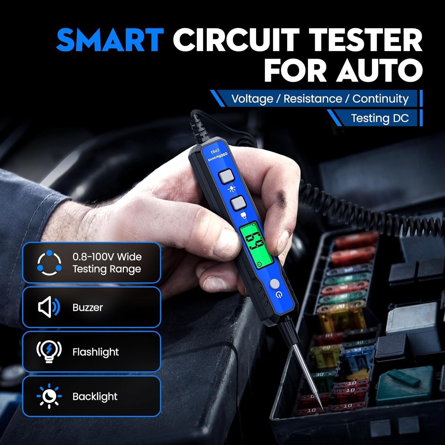 OBDResource CP03 Automotive Circuit Probe Tester, Smart Digital Voltage & Continuity Tester for 12V/24V Car Electrical Diagnostics - OBDResource USA