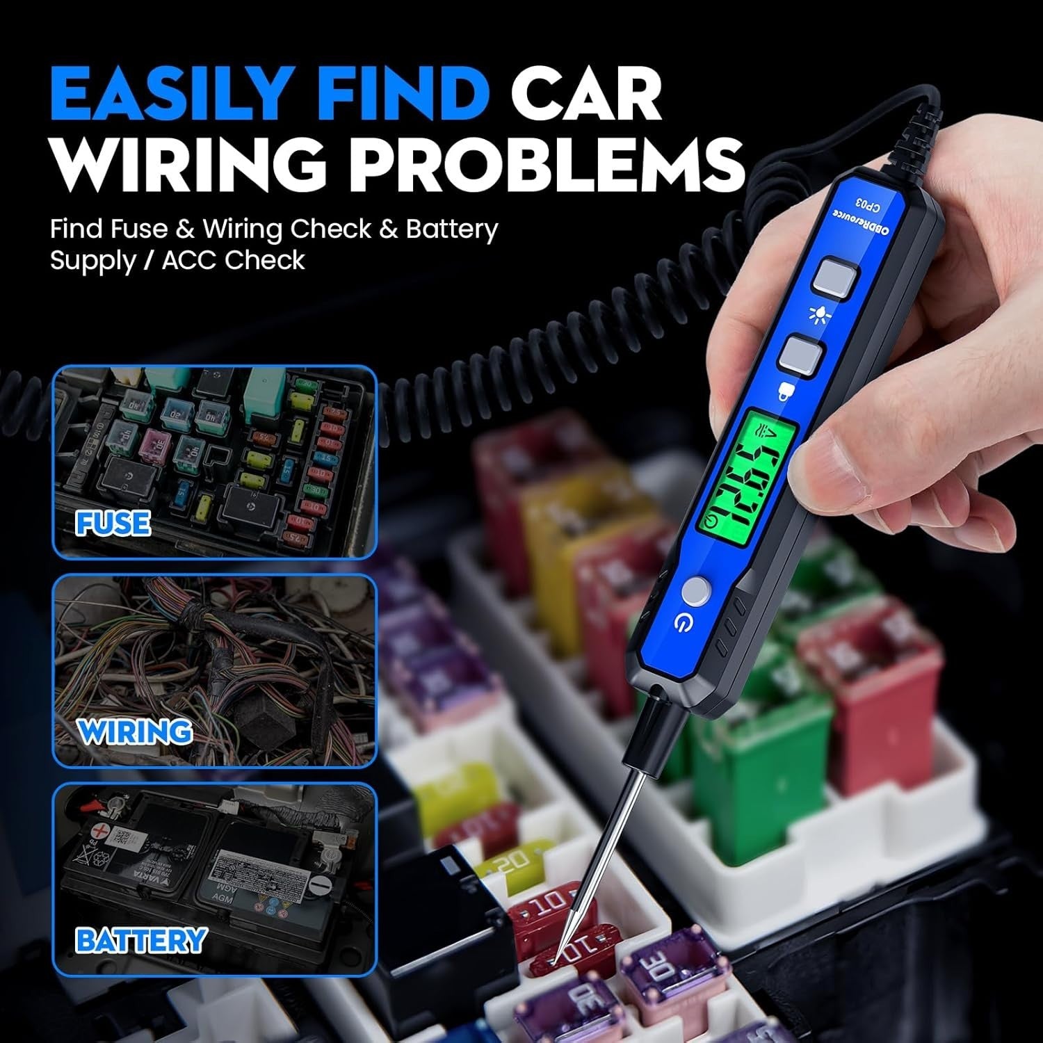 OBDResource CP03 Automotive Circuit Probe Tester, Smart Digital Voltage & Continuity Tester for 12V/24V Car Electrical Diagnostics - OBDResource USA
