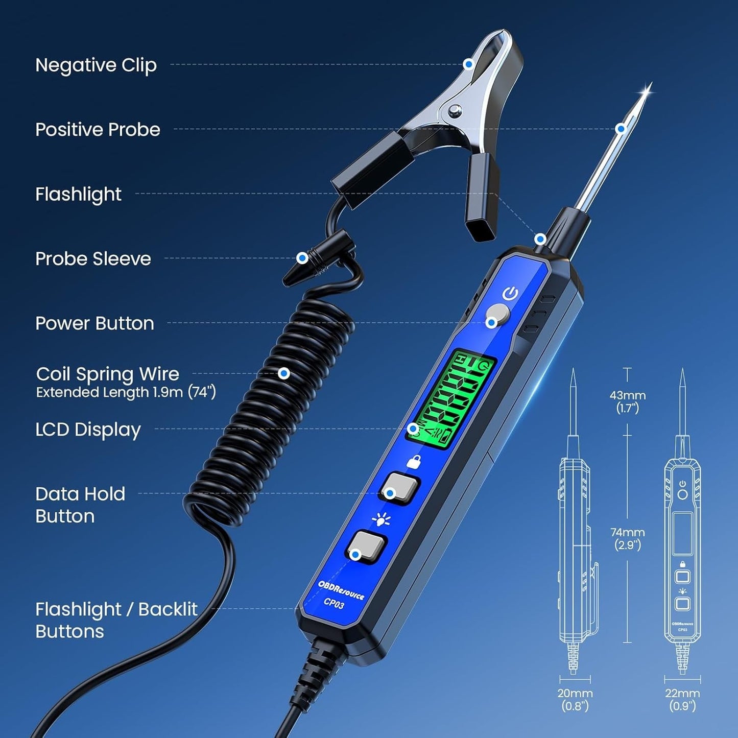 OBDResource CP03 Automotive Circuit Probe Tester, Smart Digital Voltage & Continuity Tester for 12V/24V Car Electrical Diagnostics - OBDResource USA