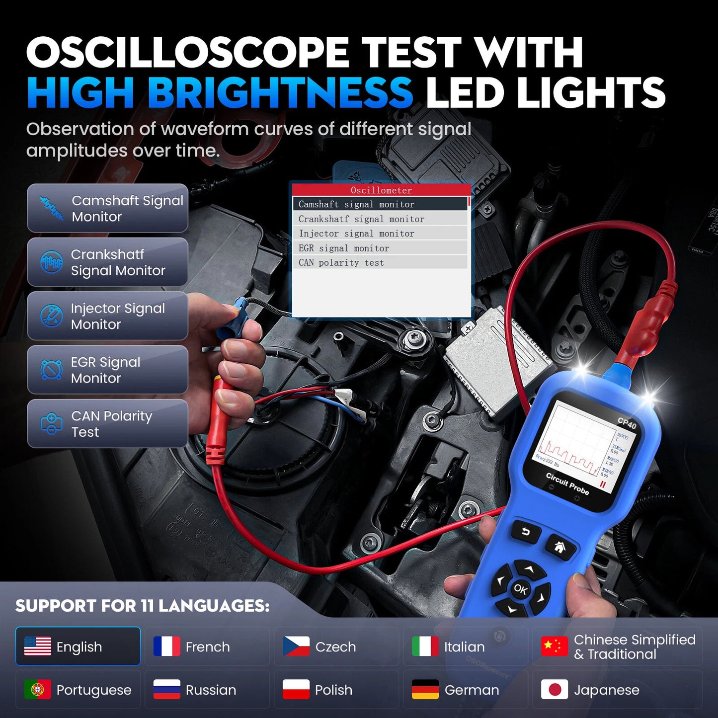 OBDResource CP40 4-in-1 Automotive Circuit Probe & Oscilloscope Multimeter 12V/24V Vehicle Electrical Diagnostic Tool