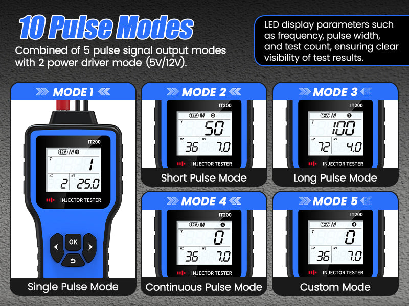 OBDResource Automotive Fuel Injector Tester & Adapter Kit – 5V/12V Pulse Injector Diagnostic Tool with LED Display & 10 Adjustable Pulse Modes - OBDResource USA