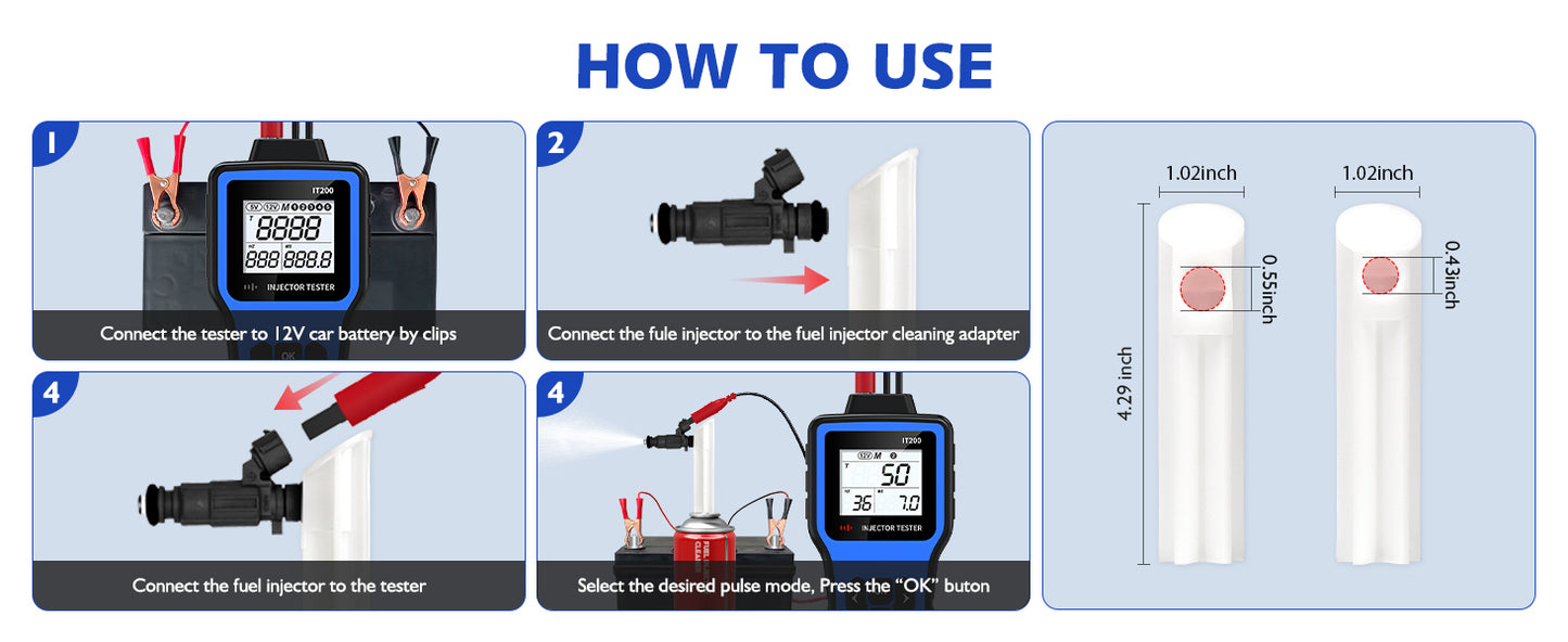 OBDResource Automotive Fuel Injector Tester & Adapter Kit – 5V/12V Pulse Injector Diagnostic Tool with LED Display & 10 Adjustable Pulse Modes - OBDResource USA