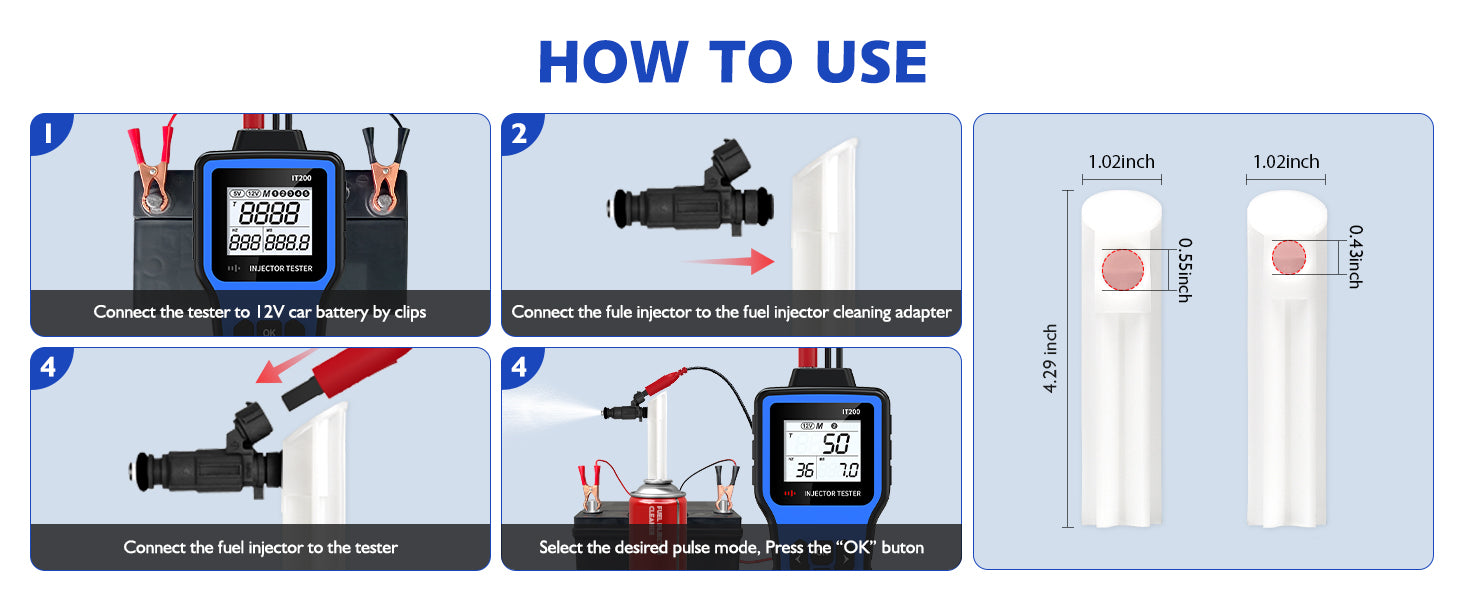 OBDResource Automotive Fuel Injector Tester & Adapter Kit – 5V/12V Pulse Injector Diagnostic Tool with LED Display & 10 Adjustable Pulse Modes - OBDResource USA