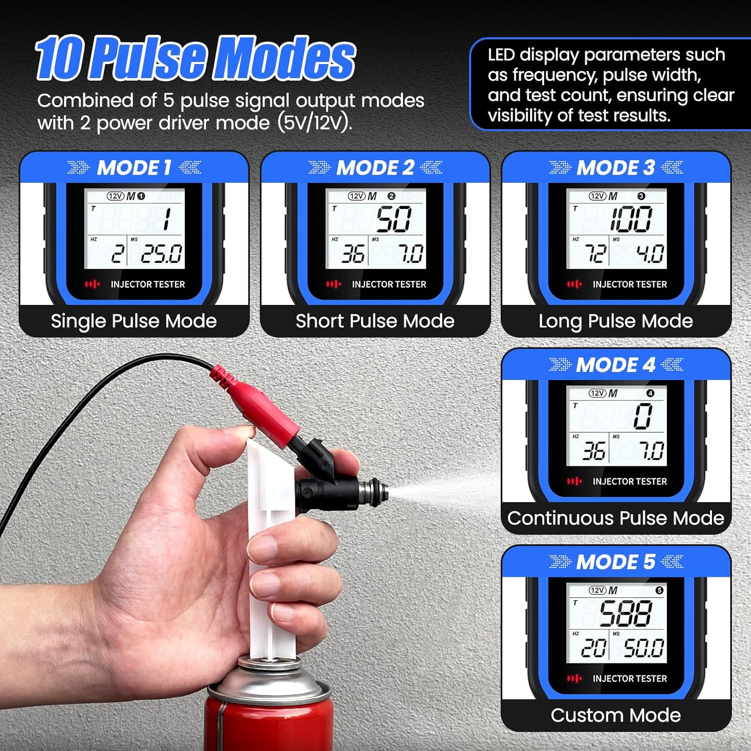 OBDResource Automotive Fuel Injector Tester & Adapter Kit – 5V/12V Pulse Injector Diagnostic Tool with LED Display & 10 Adjustable Pulse Modes - OBDResource USA