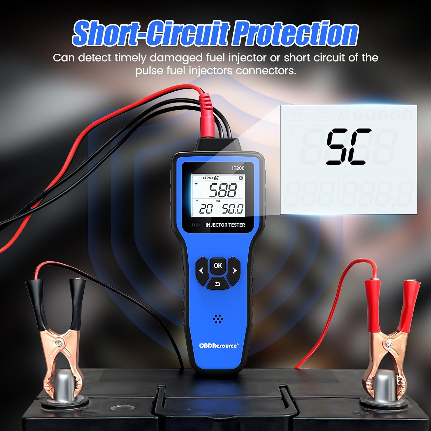 OBDResource Automotive Fuel Injector Tester & Adapter Kit – 5V/12V Pulse Injector Diagnostic Tool with LED Display & 10 Adjustable Pulse Modes - OBDResource USA