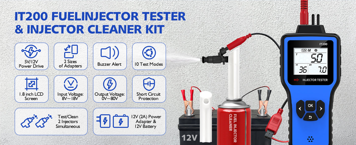 OBDResource Automotive Fuel Injector Tester & Adapter Kit – 5V/12V Pulse Injector Diagnostic Tool with LED Display & 10 Adjustable Pulse Modes - OBDResource USA