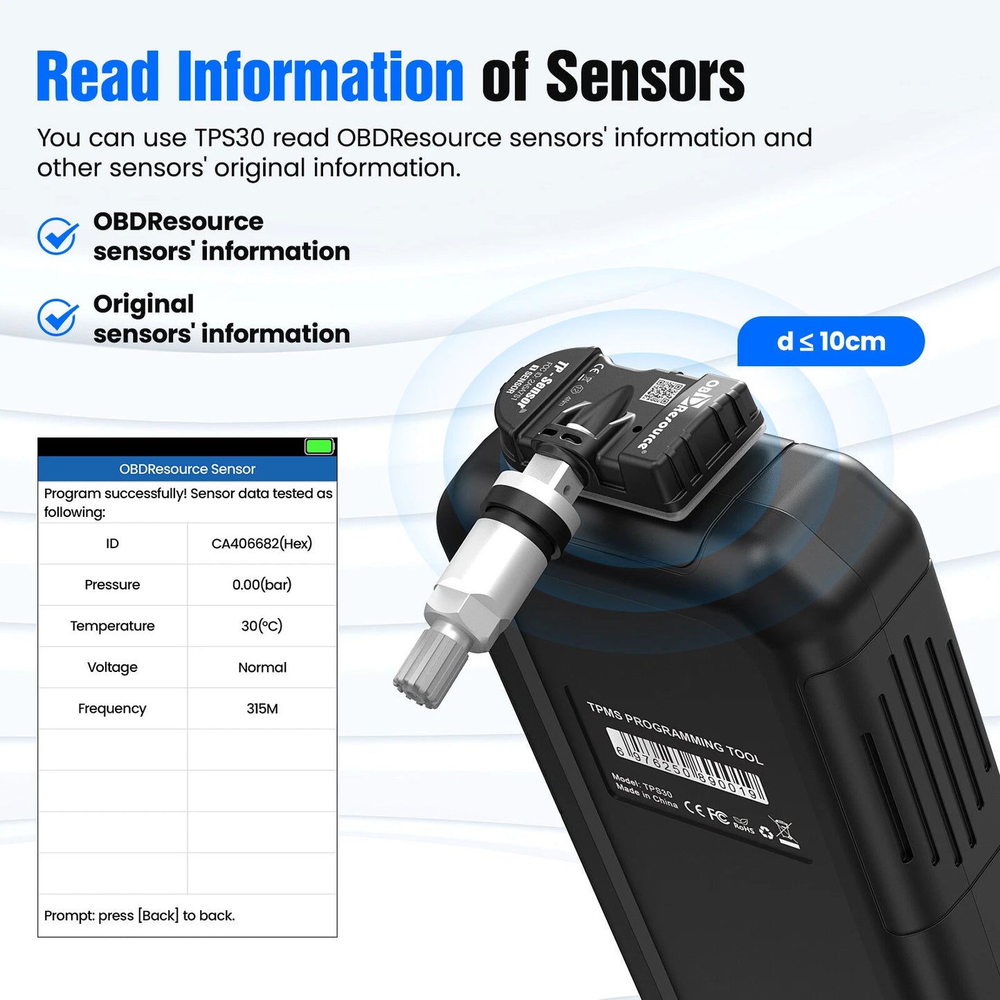 OBDResource TPS30 TPMS Relearn & Programming Tool Kit with 4 Programmable Sensors – Universal TPMS Reset, Sensor Activation & ID Write (315/433 MHz)