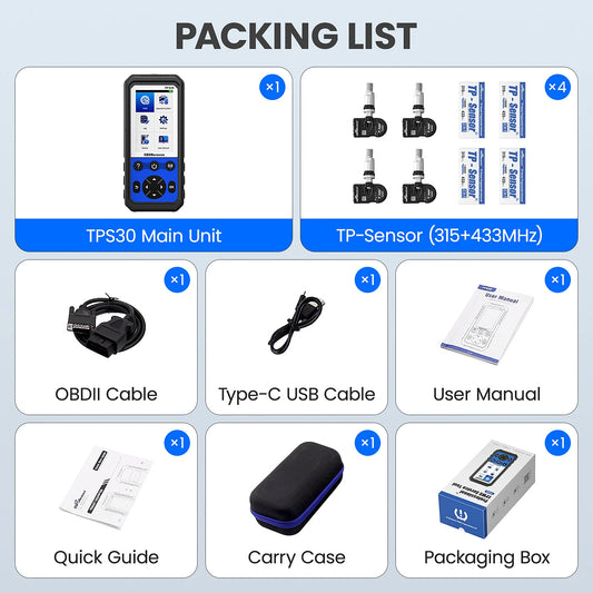 OBDResource TPS30 TPMS Relearn & Programming Tool Kit with 4 Programmable Sensors – Universal TPMS Reset, Sensor Activation & ID Write (315/433 MHz)
